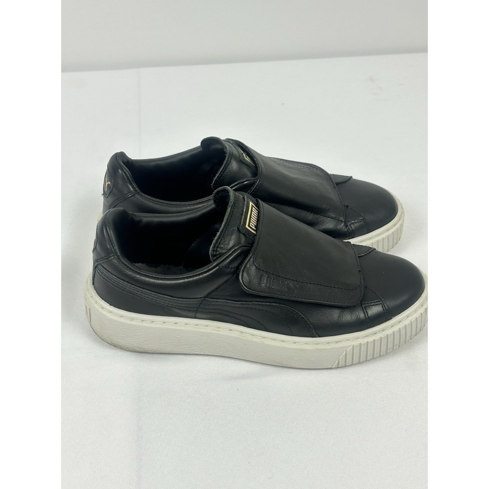 Puma Womens 8 Slip On Black Leather Shoes Hook & Loop Low Top Sneaker